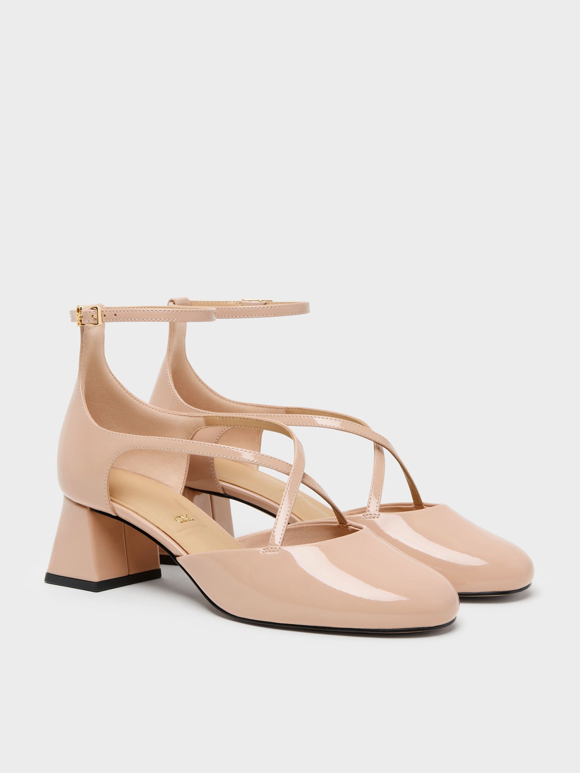 Patent Leather Crossover Pumps - Nude | CHARLES & KEITH