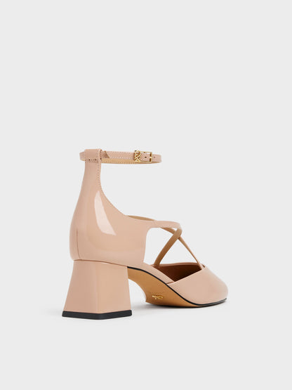 Patent Leather Crossover Pumps - Nude | CHARLES & KEITH