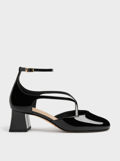 Patent Leather Crossover Pumps - Black Patent | CHARLES & KEITH