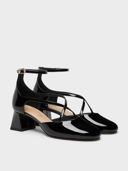Patent Leather Crossover Pumps - Black Patent | CHARLES & KEITH