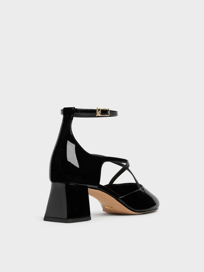 Patent Leather Crossover Pumps - Black Patent | CHARLES & KEITH
