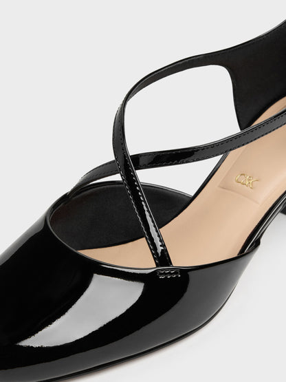 Patent Leather Crossover Pumps - Black Patent | CHARLES & KEITH