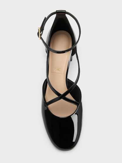Patent Leather Crossover Pumps - Black Patent | CHARLES & KEITH