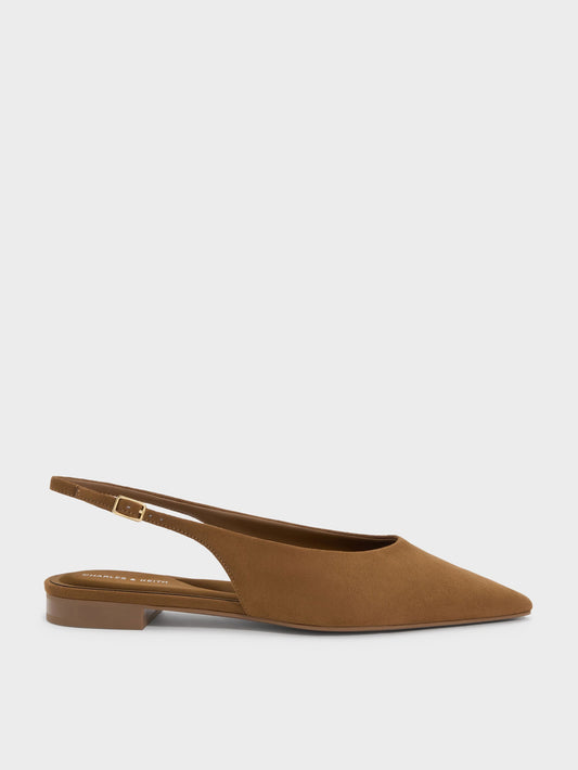 Emelia Faux Suede Slingback Flats - Camel | CHARLES & KEITH