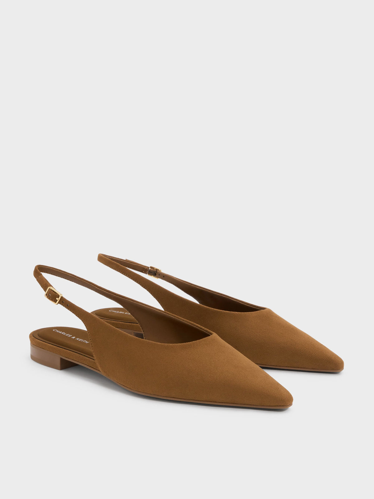 Emelia Faux Suede Slingback Flats - Camel | CHARLES & KEITH