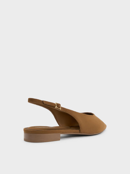 Emelia Faux Suede Slingback Flats - Camel | CHARLES & KEITH