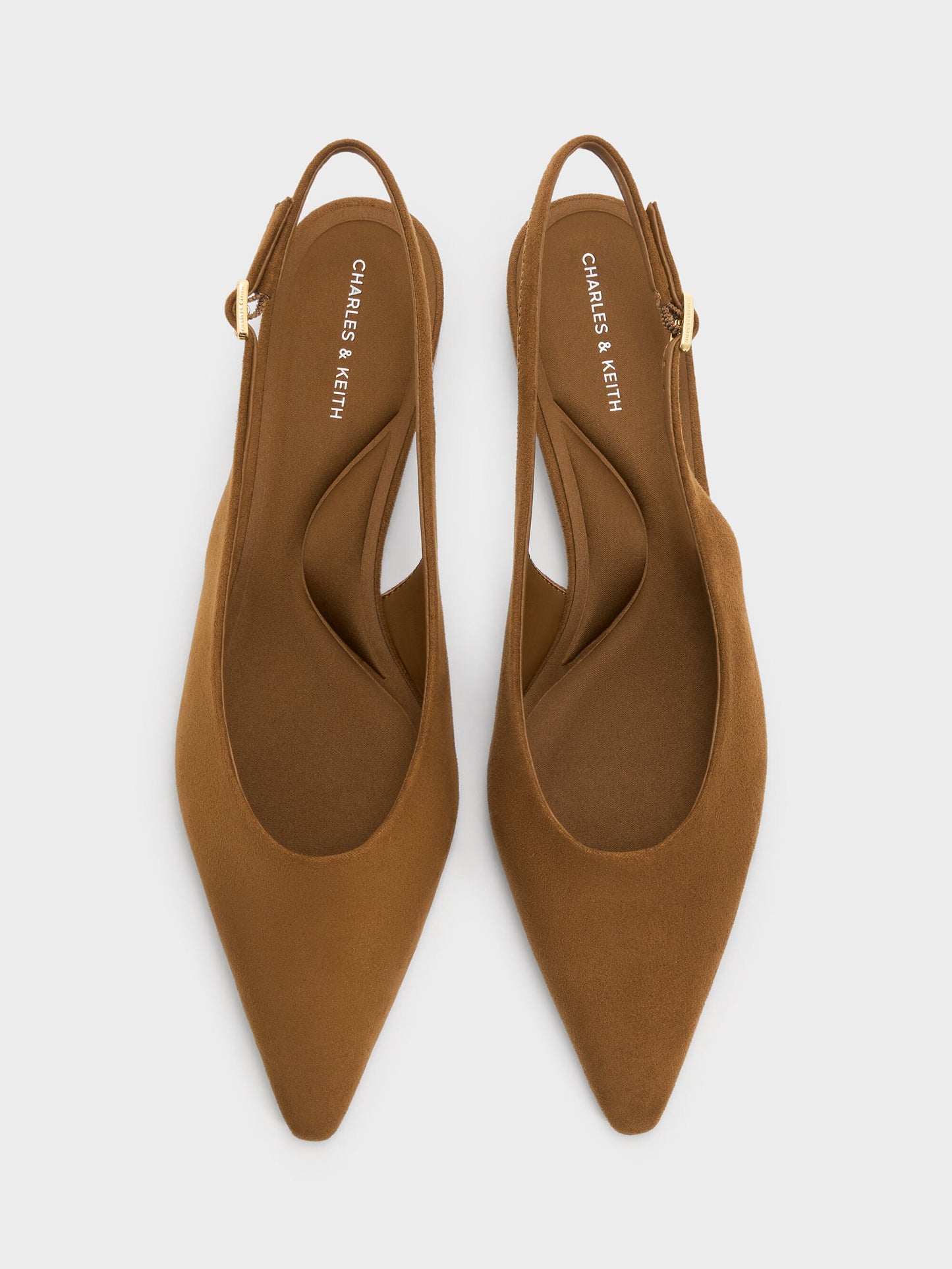 Emelia Faux Suede Slingback Flats - Camel | CHARLES & KEITH