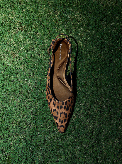 Emelia Leopard-Print Slingback Flats - Animal Print Natural | CHARLES & KEITH