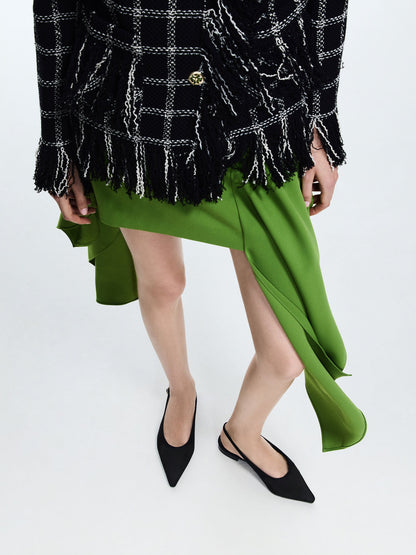 Emelia Faux Suede Slingback Flats - Black Textured | CHARLES & KEITH