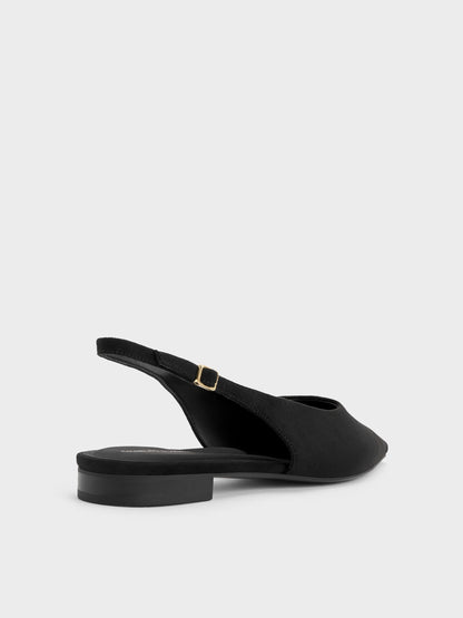 Emelia Faux Suede Slingback Flats - Black Textured | CHARLES & KEITH