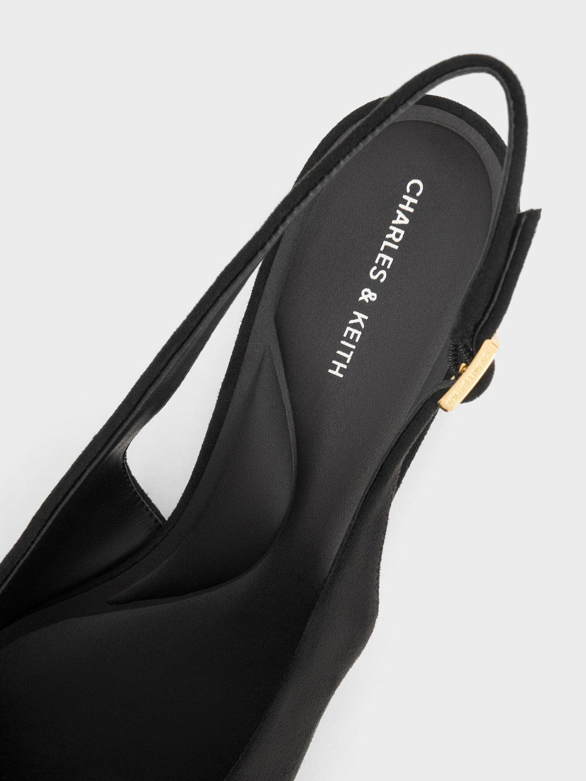 Emelia Faux Suede Slingback Flats - Black Textured | CHARLES & KEITH