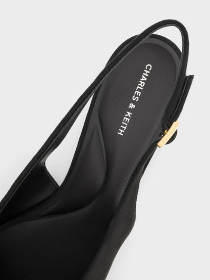 Emelia Faux Suede Slingback Flats - Black Textured | CHARLES & KEITH