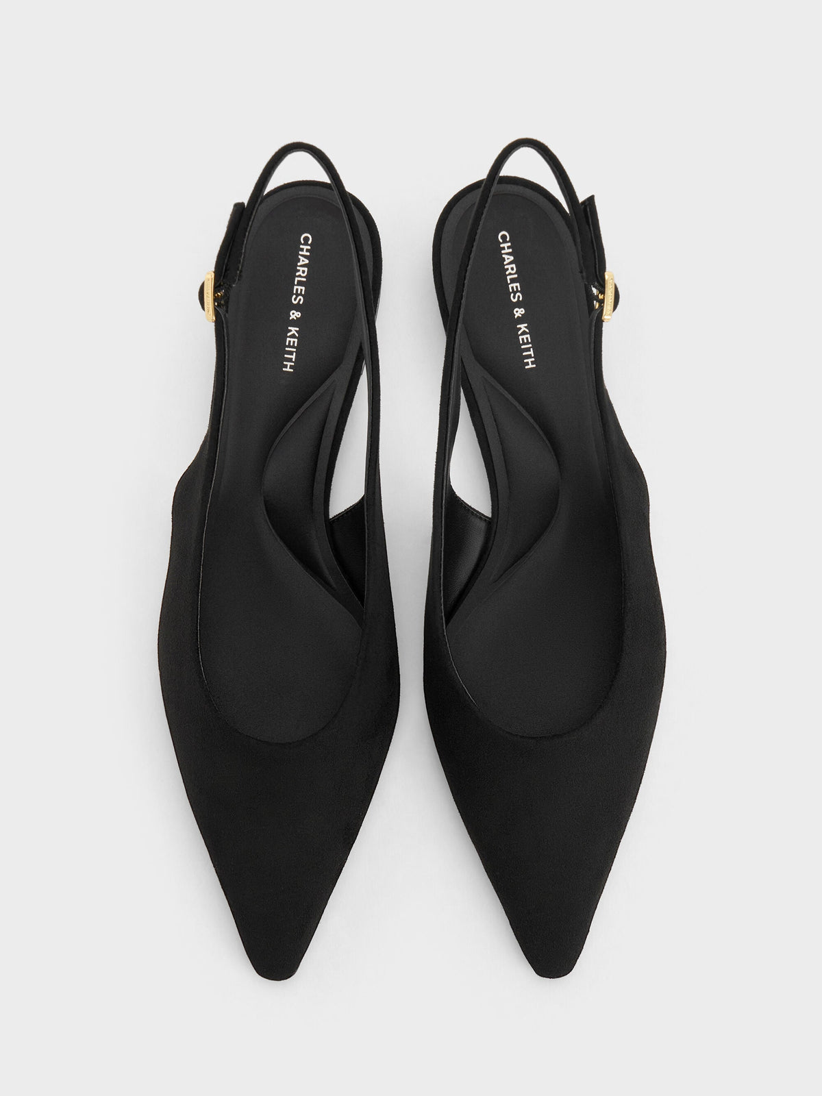 Emelia Faux Suede Slingback Flats - Black Textured | CHARLES & KEITH