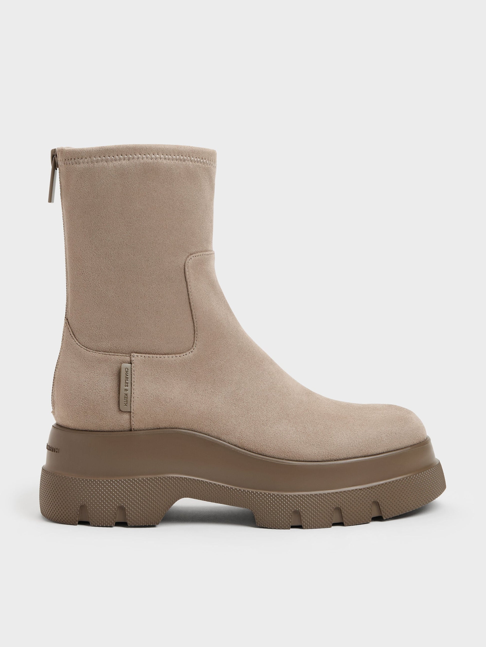 Leoi Faux Suede Chunky Ankle Boots - Taupe | CHARLES & KEITH