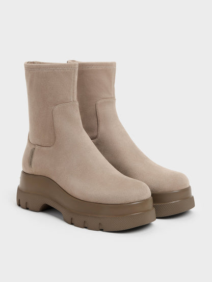 Leoi Faux Suede Chunky Ankle Boots - Taupe | CHARLES & KEITH
