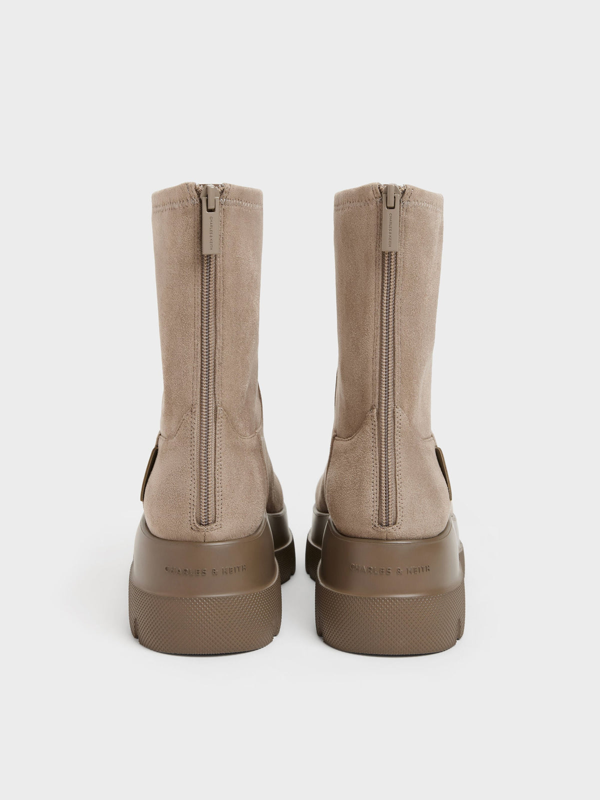 Leoi Faux Suede Chunky Ankle Boots - Taupe | CHARLES & KEITH