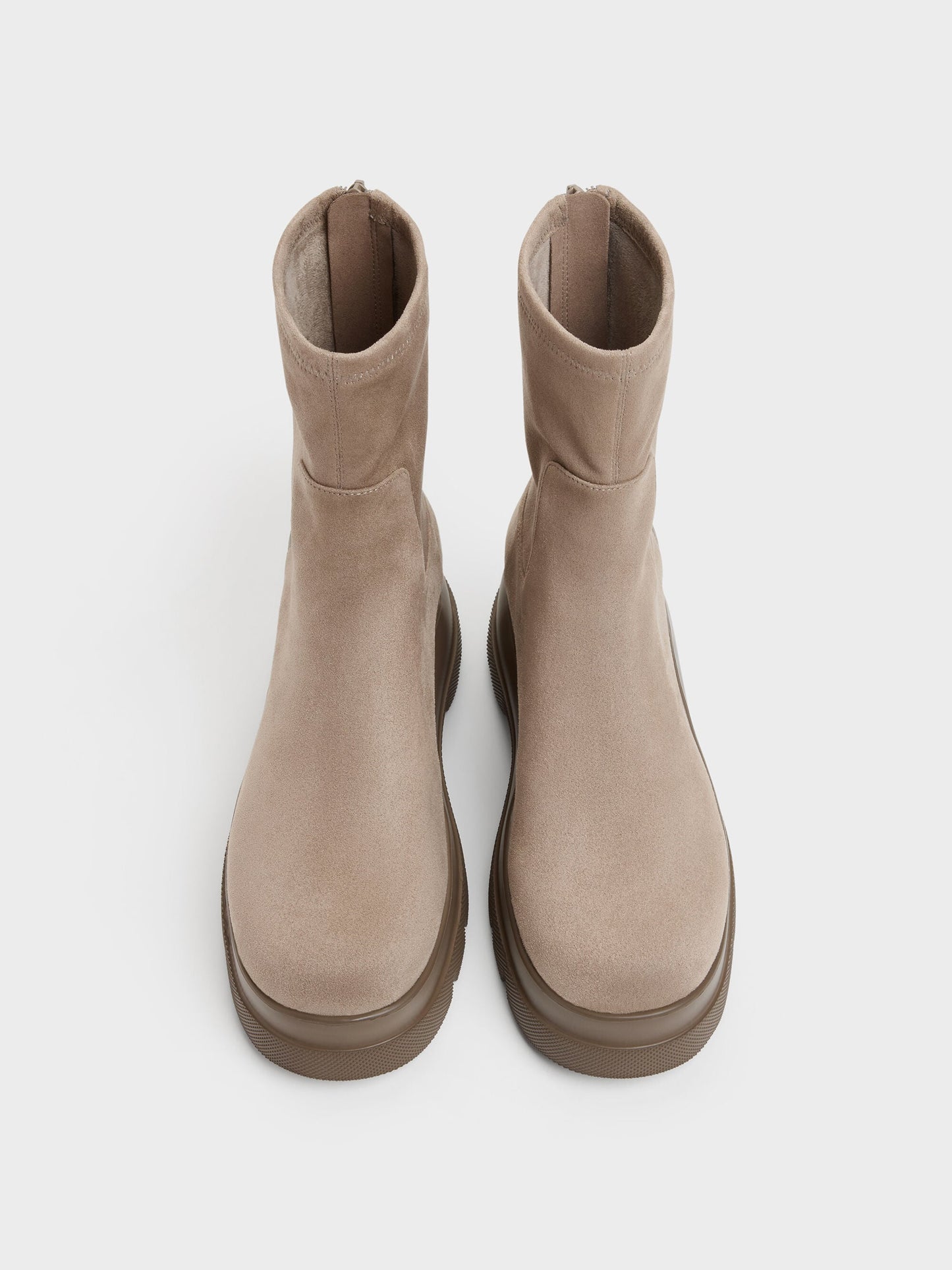 Leoi Faux Suede Chunky Ankle Boots - Taupe | CHARLES & KEITH
