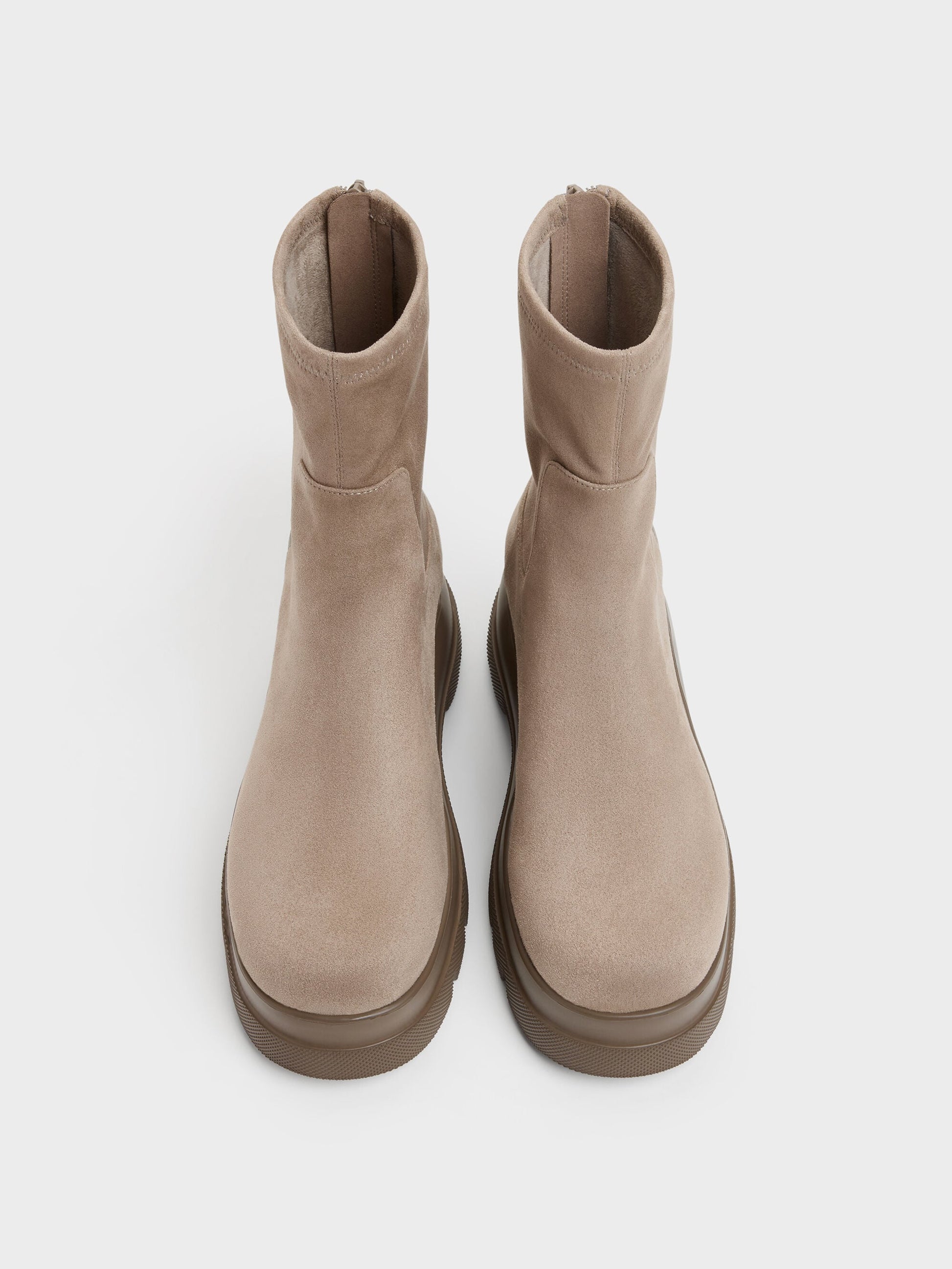Leoi Faux Suede Chunky Ankle Boots - Taupe | CHARLES & KEITH