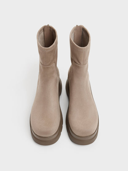 Leoi Faux Suede Chunky Ankle Boots - Taupe | CHARLES & KEITH