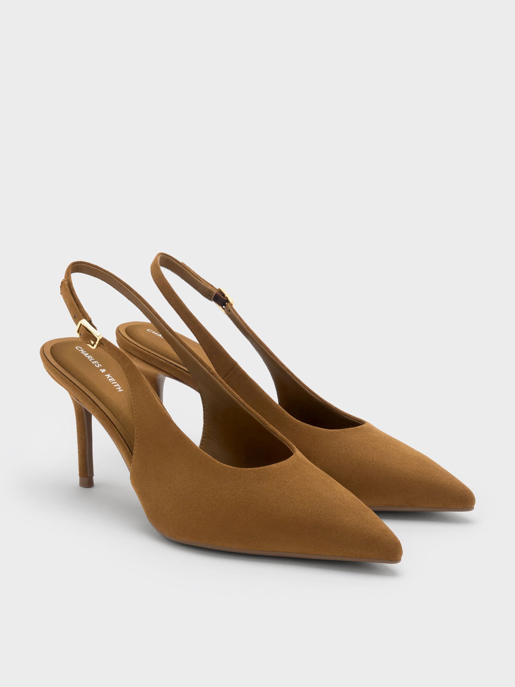 Emelia Faux Suede Slingback Pumps - Camel | CHARLES & KEITH