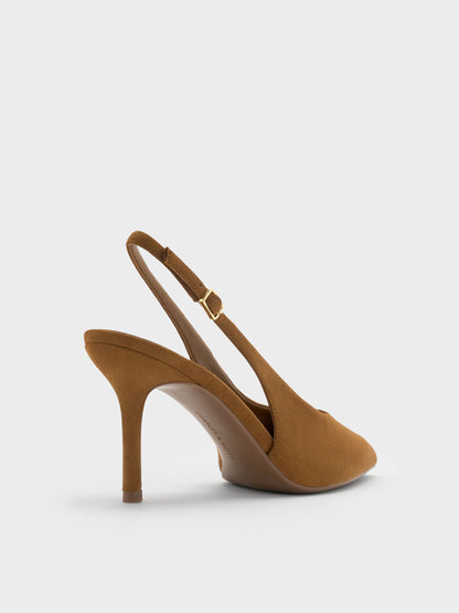 Emelia Faux Suede Slingback Pumps - Camel | CHARLES & KEITH