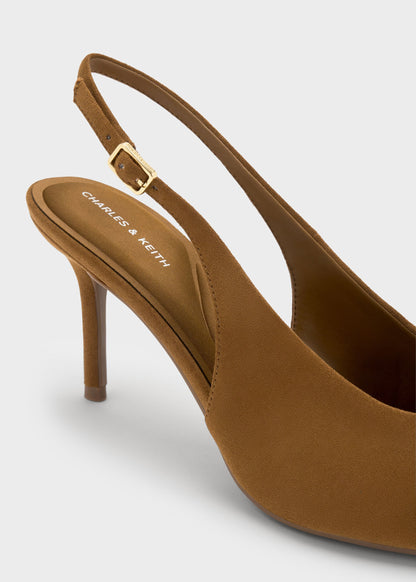 Emelia Faux Suede Slingback Pumps - Camel | CHARLES & KEITH