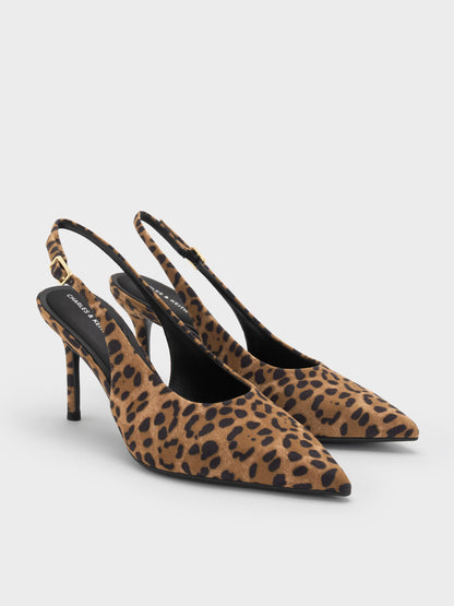 Emelia Leopard-Print Slingback Pumps - Animal Print Natural | CHARLES & KEITH