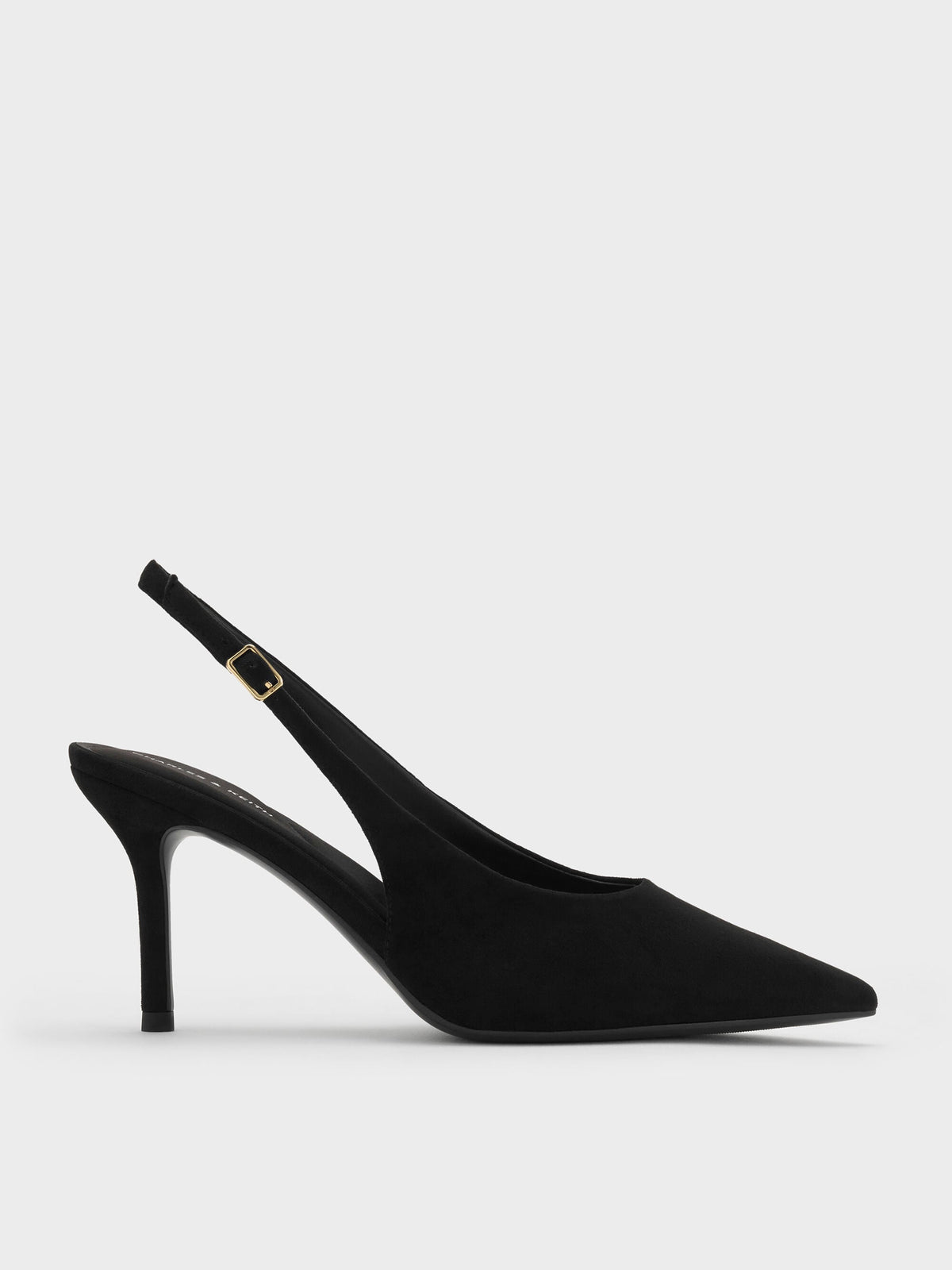 Emelia Faux Suede Slingback Pumps - Black Textured | CHARLES & KEITH