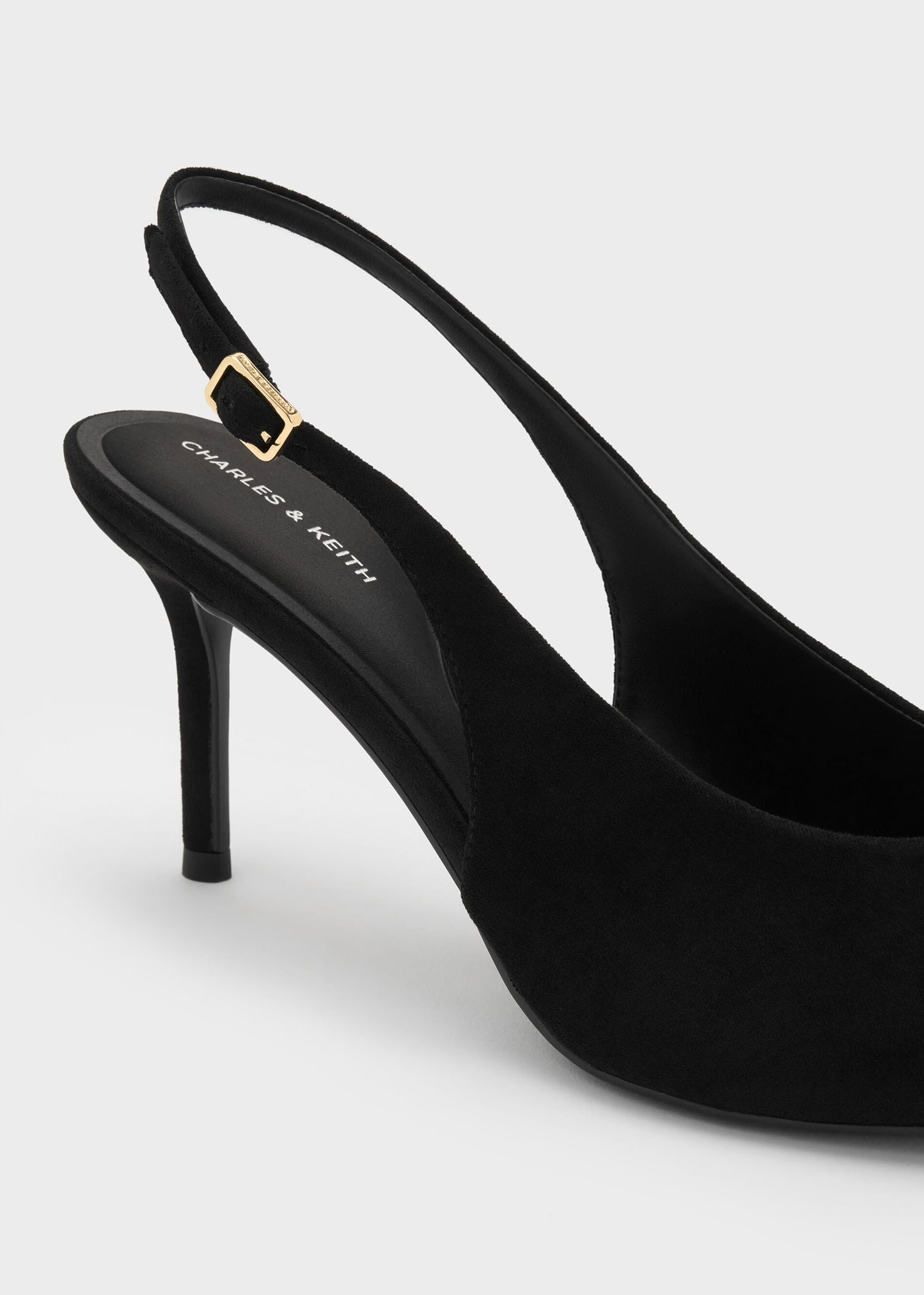 Emelia Faux Suede Slingback Pumps - Black Textured | CHARLES & KEITH