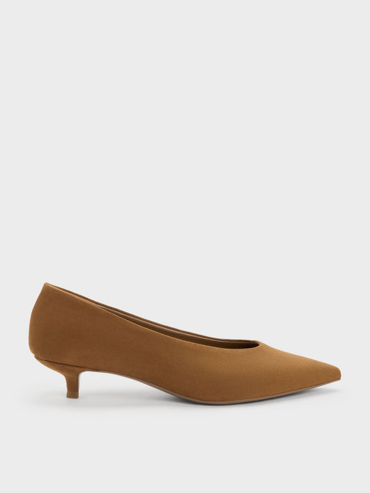 Emelia Faux Suede Kitten Heels - Camel | CHARLES & KEITH
