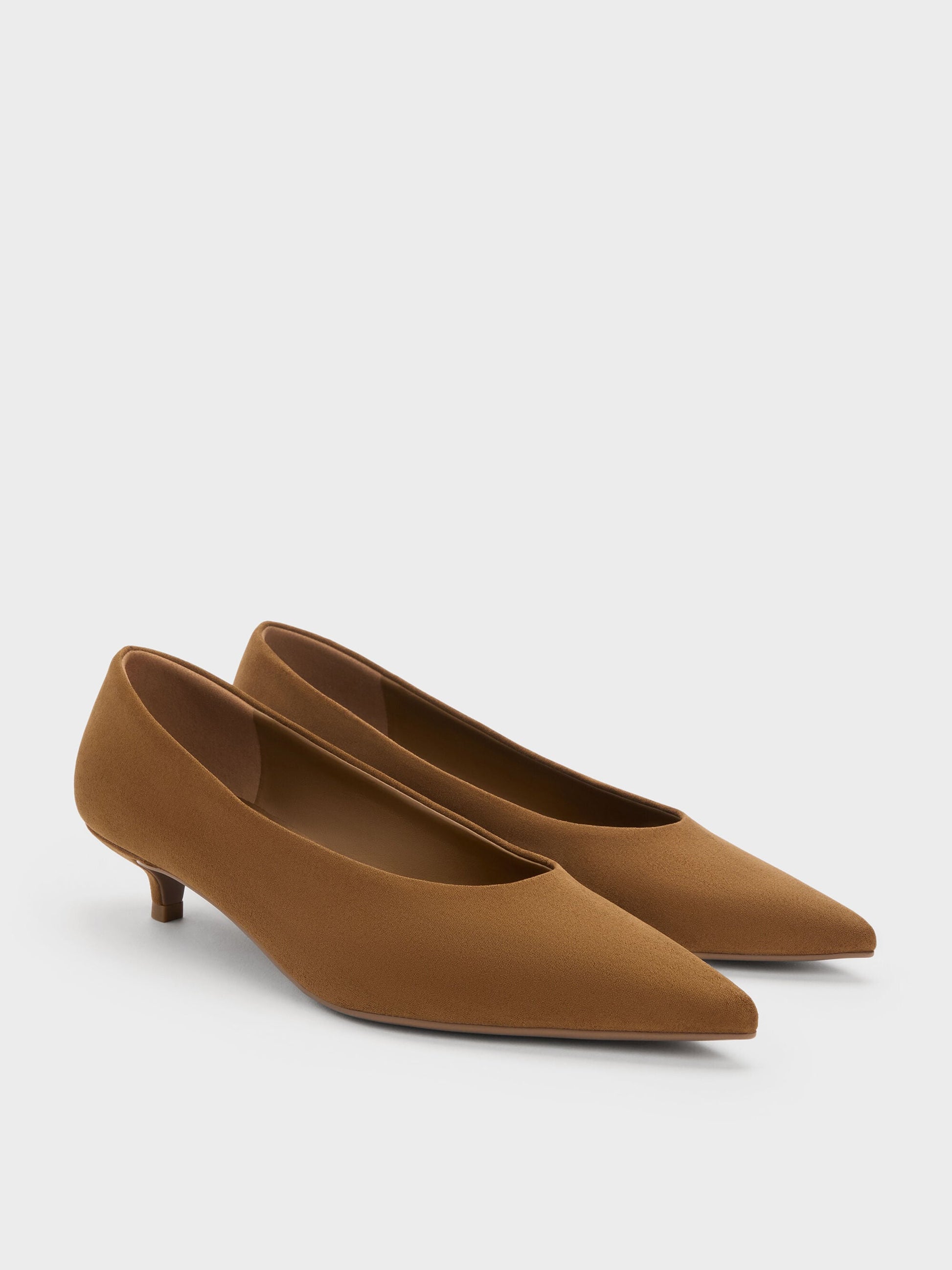 Emelia Faux Suede Kitten Heels - Camel | CHARLES & KEITH