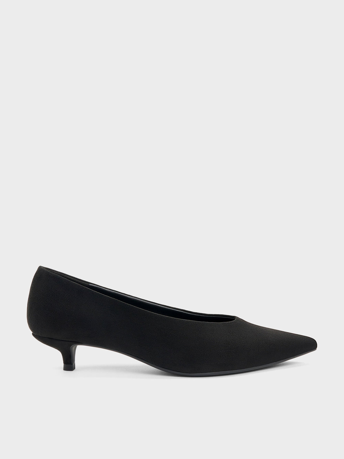 Emelia Faux Suede Kitten Heels - Black Textured | CHARLES & KEITH