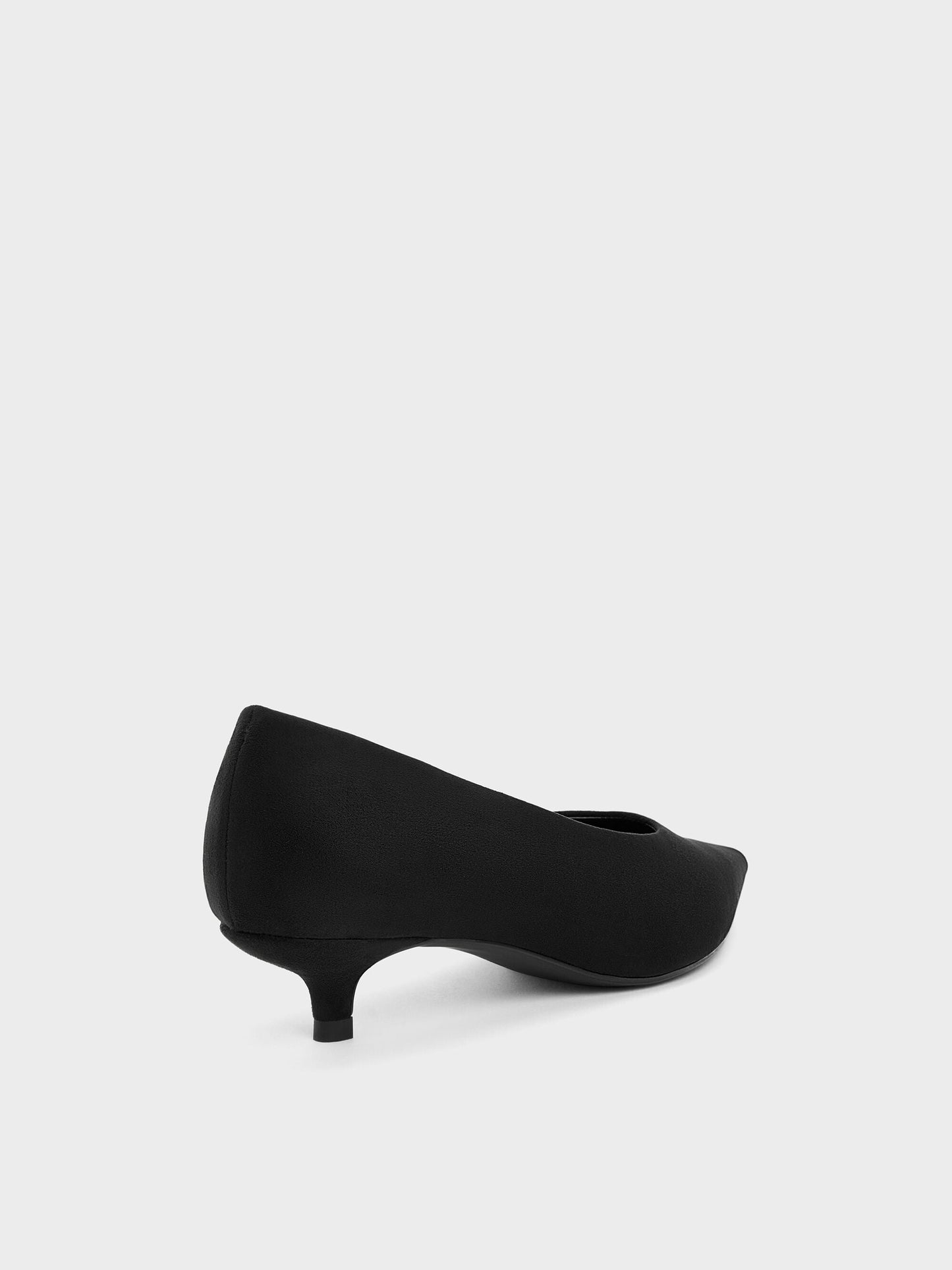 Emelia Faux Suede Kitten Heels - Black Textured | CHARLES & KEITH