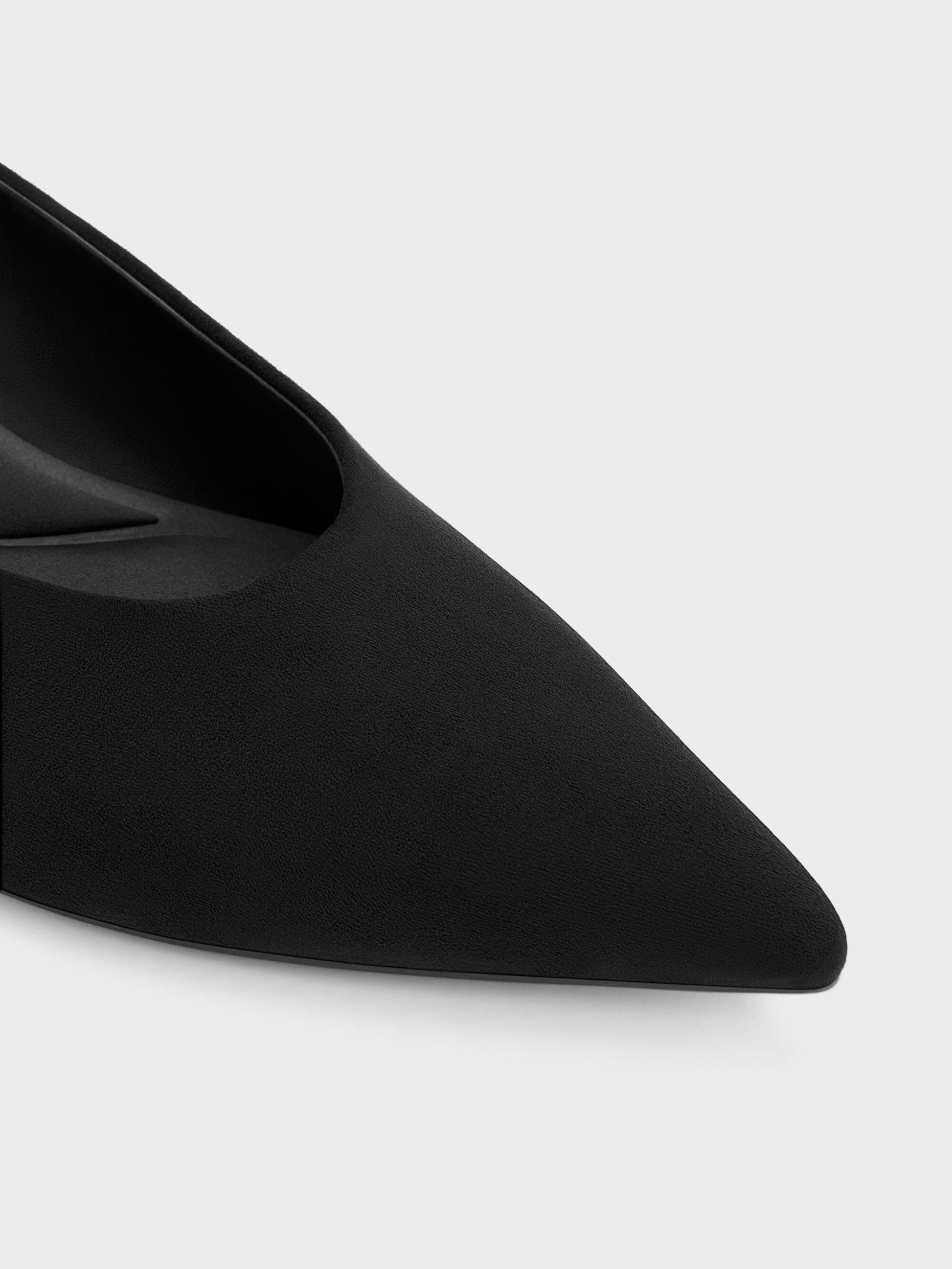 Emelia Faux Suede Kitten Heels - Black Textured | CHARLES & KEITH