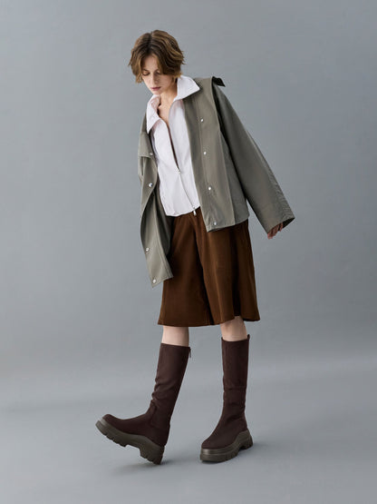 Leoi Faux Suede Chunky Knee-High Boots - Dark Brown Textured | CHARLES & KEITH