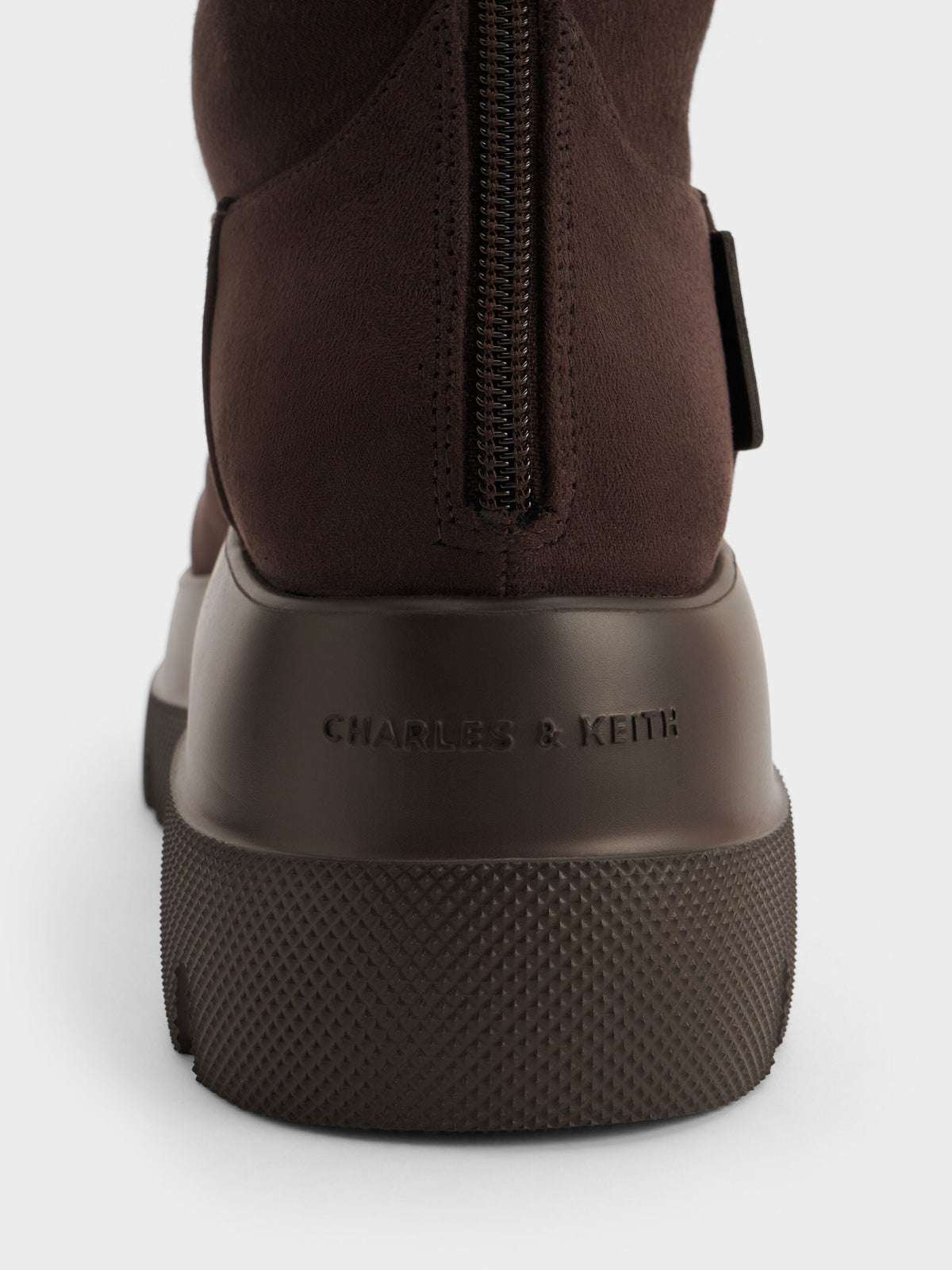 Leoi Faux Suede Chunky Knee-High Boots - Dark Brown Textured | CHARLES & KEITH