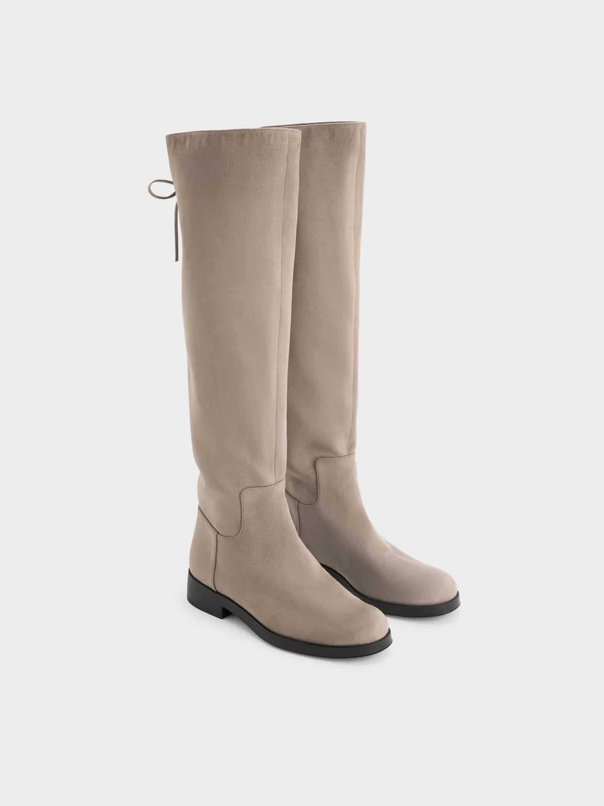 Louisa Faux Suede Fold-Over Thigh-High Boots - Taupe | CHARLES & KEITH