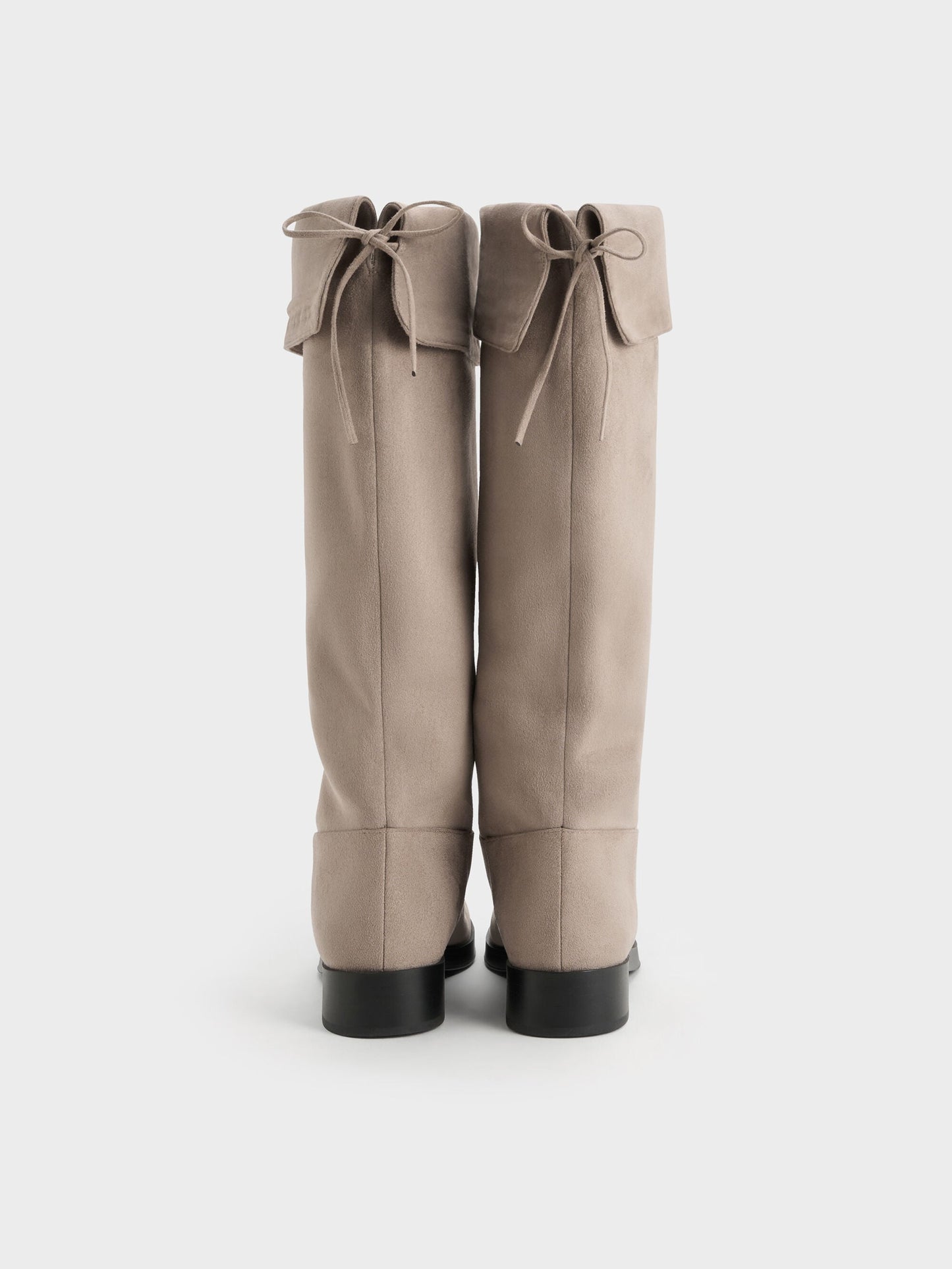 Louisa Faux Suede Fold-Over Thigh-High Boots - Taupe | CHARLES & KEITH