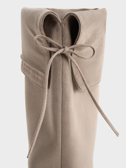 Louisa Faux Suede Fold-Over Thigh-High Boots - Taupe | CHARLES & KEITH