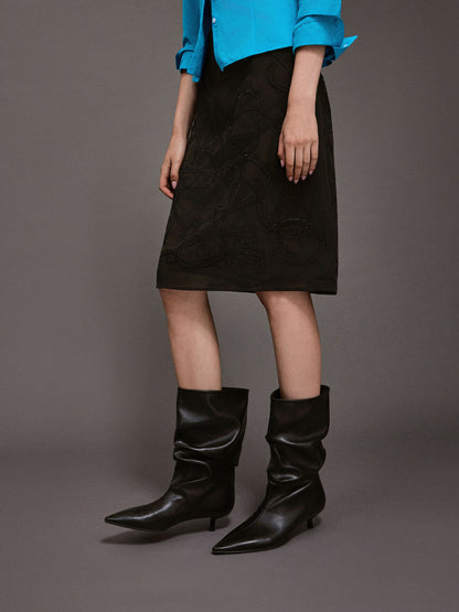 Ruched Kitten-Heel Calf Boots - Black | CHARLES & KEITH