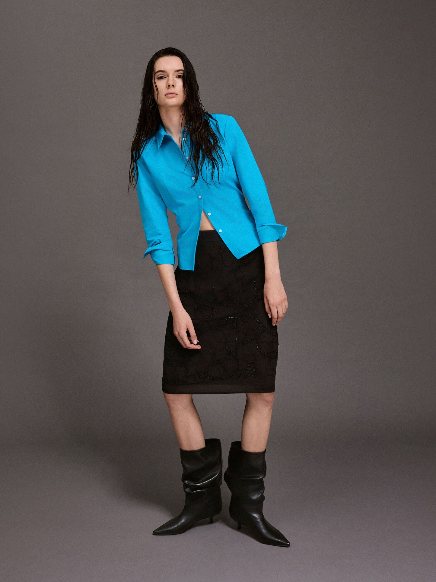 Ruched Kitten-Heel Calf Boots - Black | CHARLES & KEITH