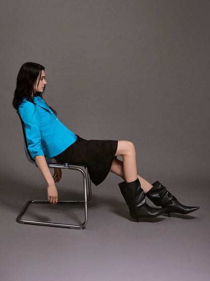 Ruched Kitten-Heel Calf Boots - Black | CHARLES & KEITH