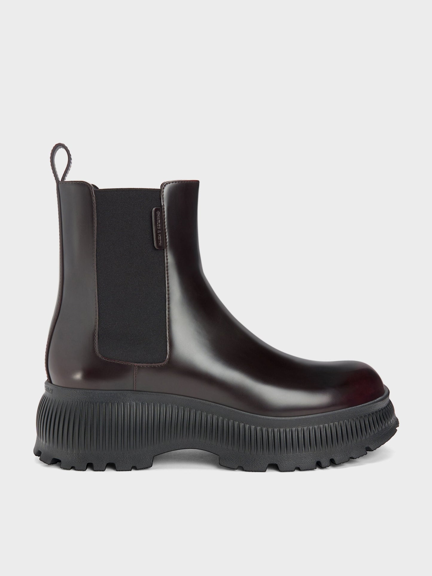 Darra Ridged-Sole Ankle Boots - Burgundy | CHARLES & KEITH