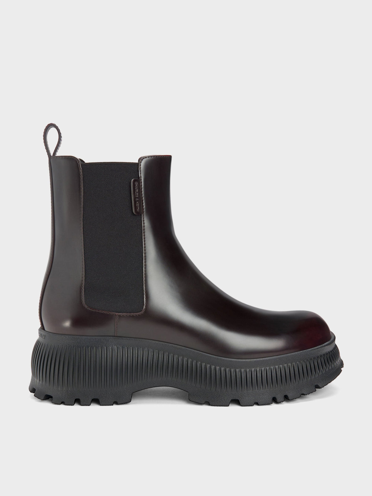Darra Ridged-Sole Ankle Boots - Burgundy | CHARLES & KEITH