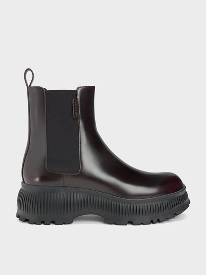 Darra Ridged-Sole Ankle Boots - Burgundy | CHARLES & KEITH