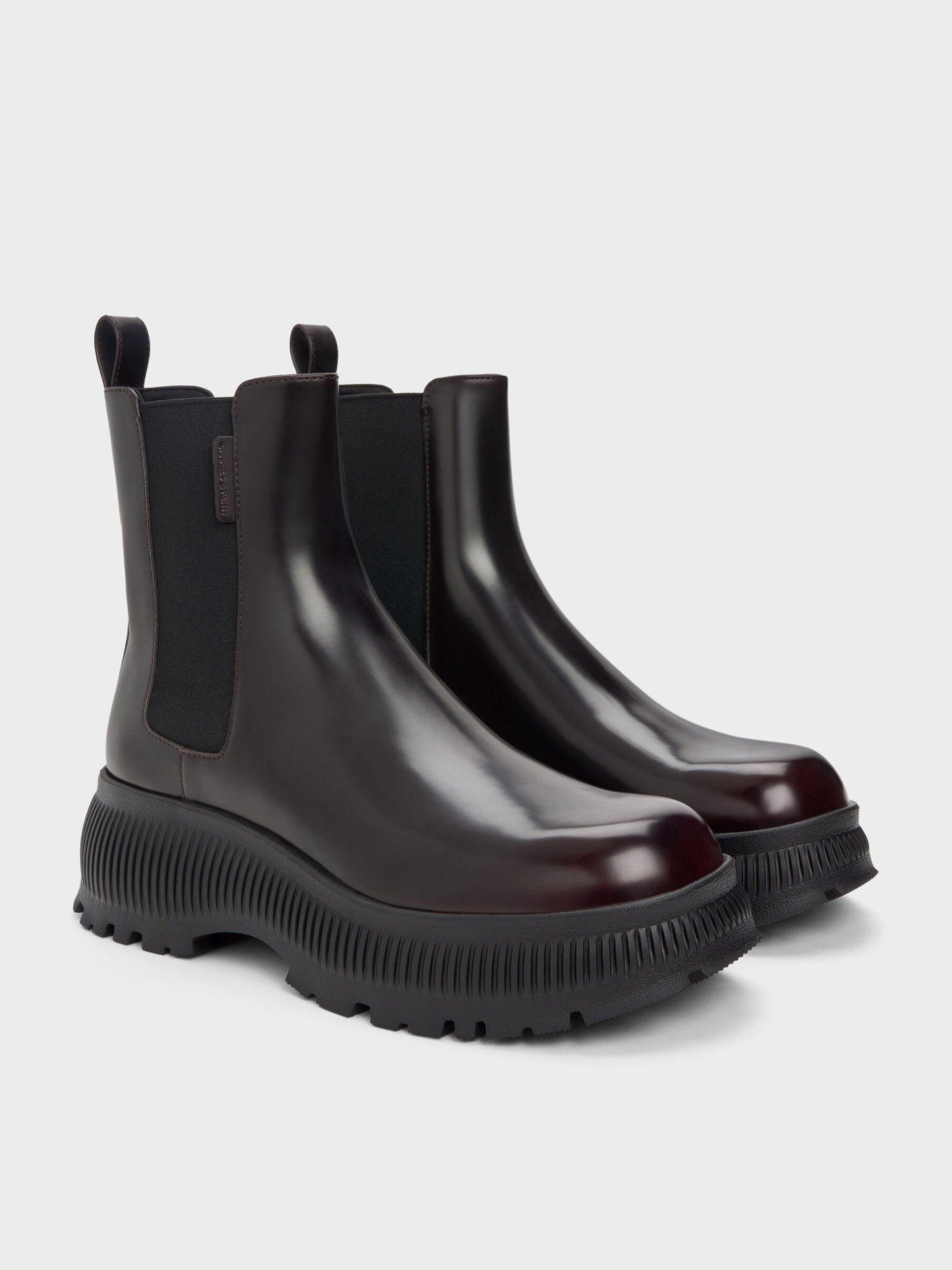 Darra Ridged-Sole Ankle Boots - Burgundy | CHARLES & KEITH