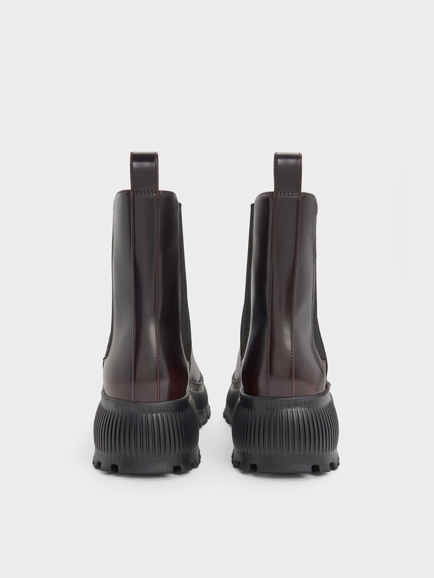 Darra Ridged-Sole Ankle Boots - Burgundy | CHARLES & KEITH