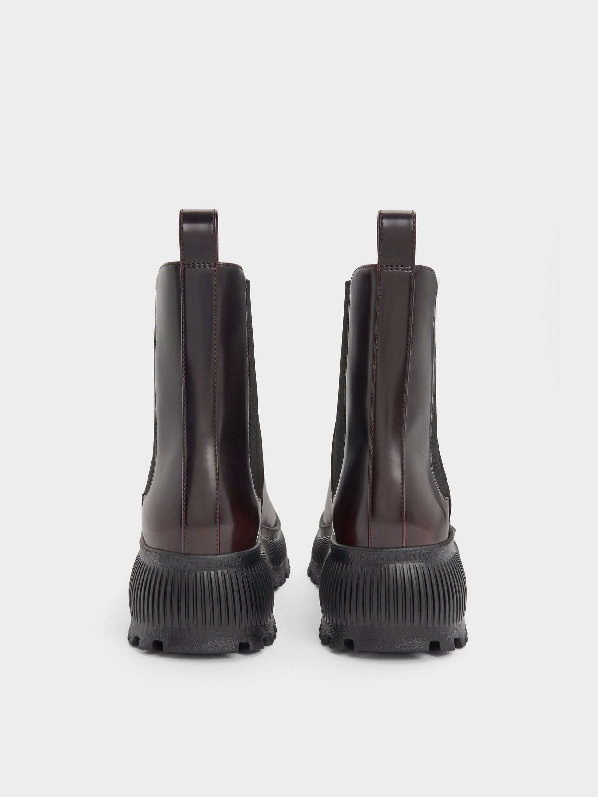 Darra Ridged-Sole Ankle Boots - Burgundy | CHARLES & KEITH