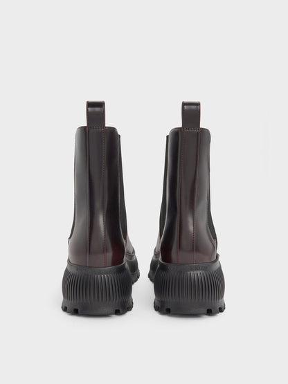 Darra Ridged-Sole Ankle Boots - Burgundy | CHARLES & KEITH