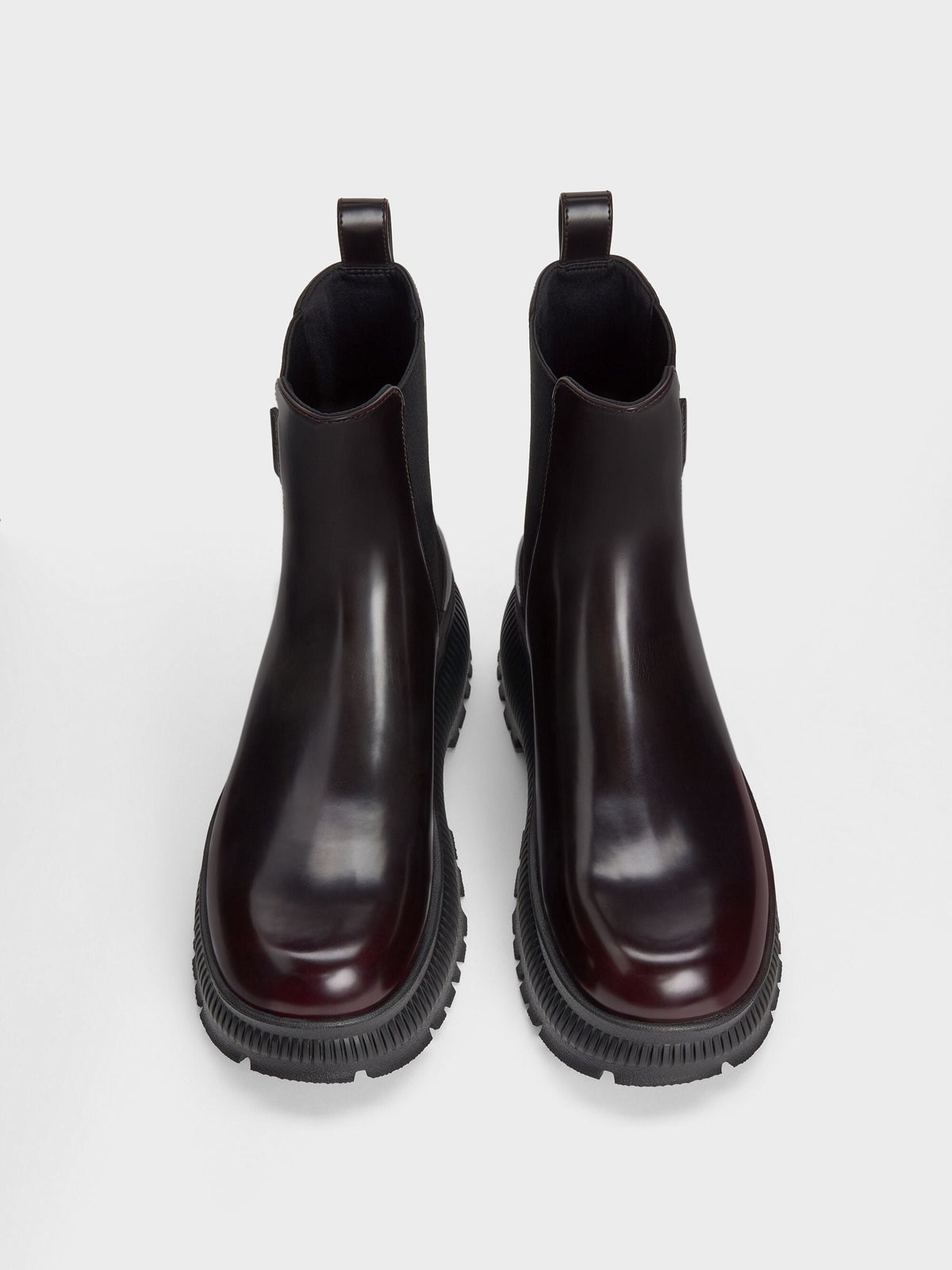 Darra Ridged-Sole Ankle Boots - Burgundy | CHARLES & KEITH